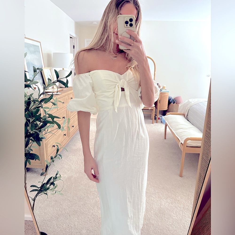Like new white off the shoulder midi dress